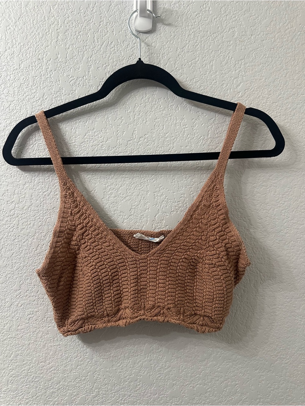 Double Zero Crochet Knit V-Neck Bralette Tank Top - Brown